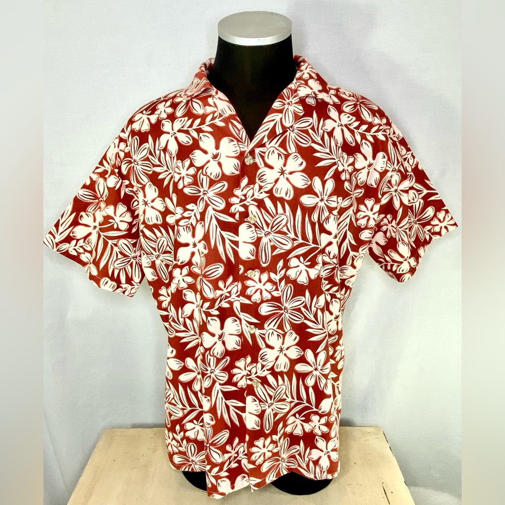 Hawaiian Tiki Shirt Floral Krazy Klothes Inc Red Size L/XL Aloha Friday Plumeria